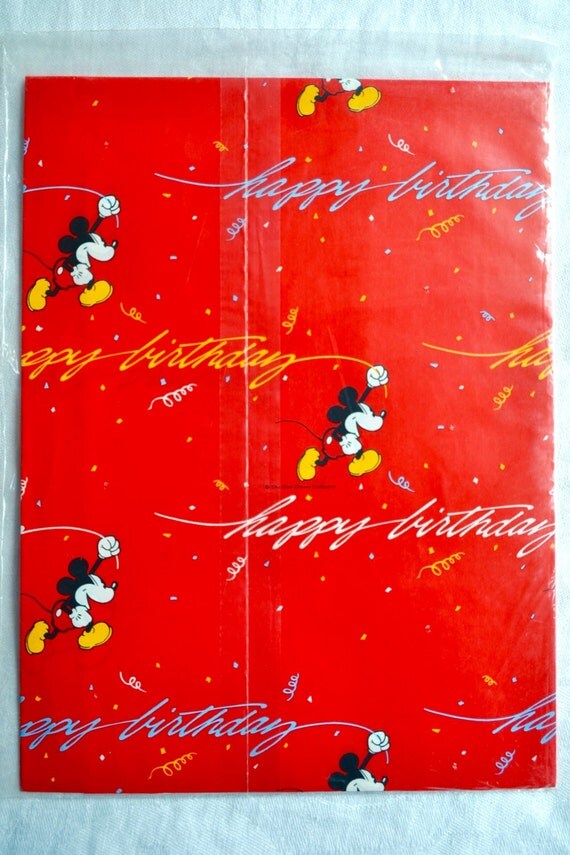 Vintage Wrapping Paper Mickey Mouse Birthday 2 unused