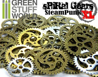 Set 85gr. - Spiral COGS and GEARS XL Steampunk - 18-25 units - sizes 2.5-4cm - Beads Mix