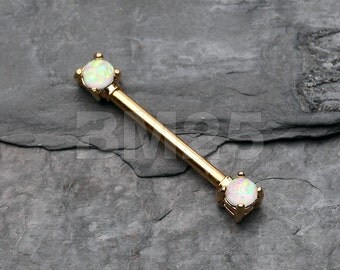 Golden White Opal Sparkle Prong Nipple Barbell Ring