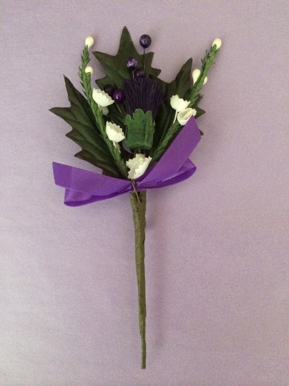 Scottish Thistle Buttonhole Purple Wedding Artificial Flower