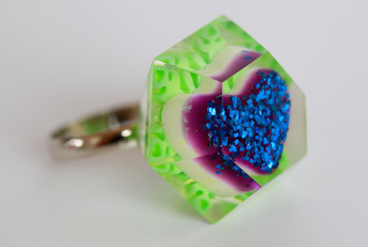 Handmade Diamond Resin Ring with Adjustable silver by CustomBangle