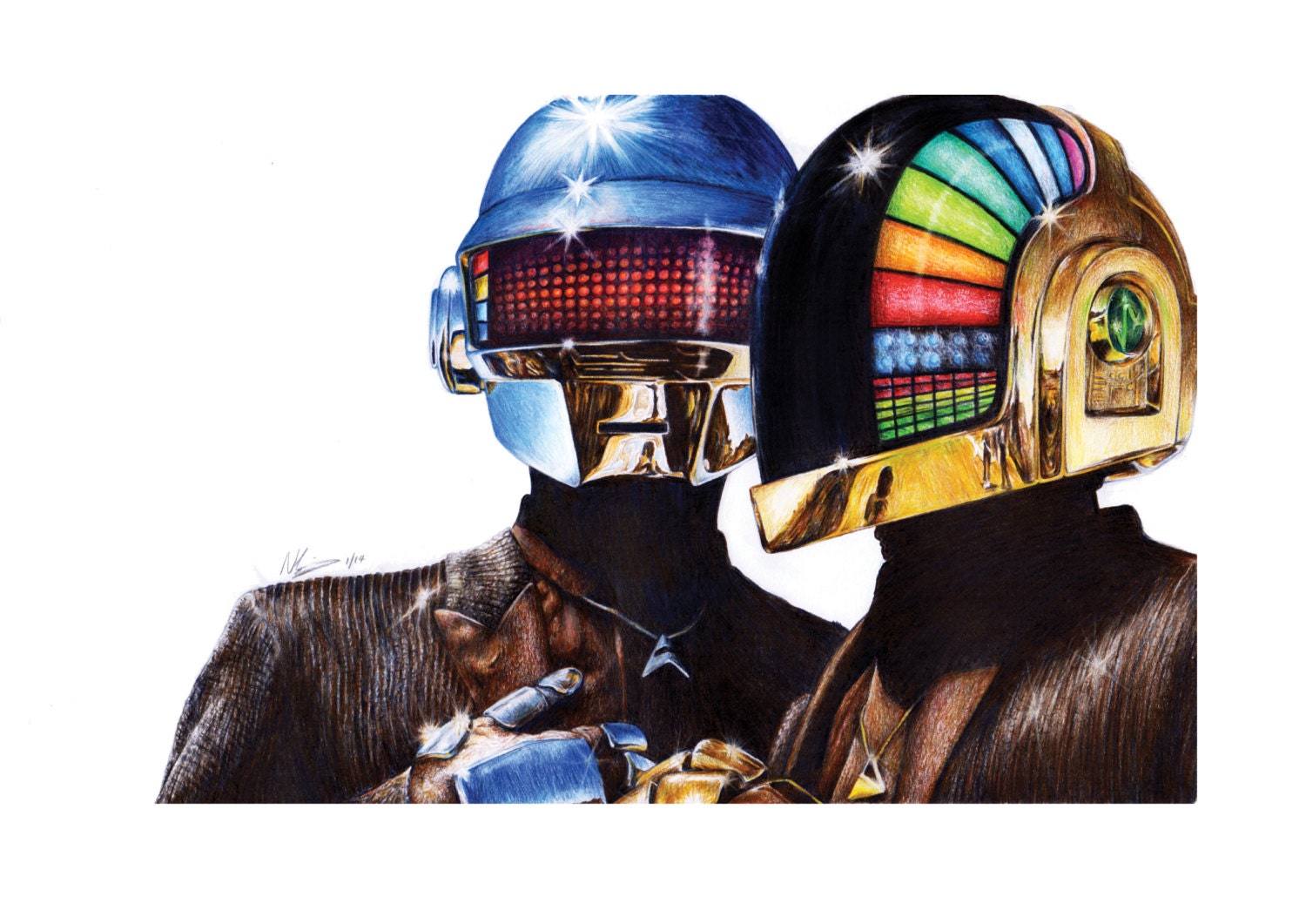 Daft Punk Pencil Portrait Print by NickHarriganArtwork on Etsy