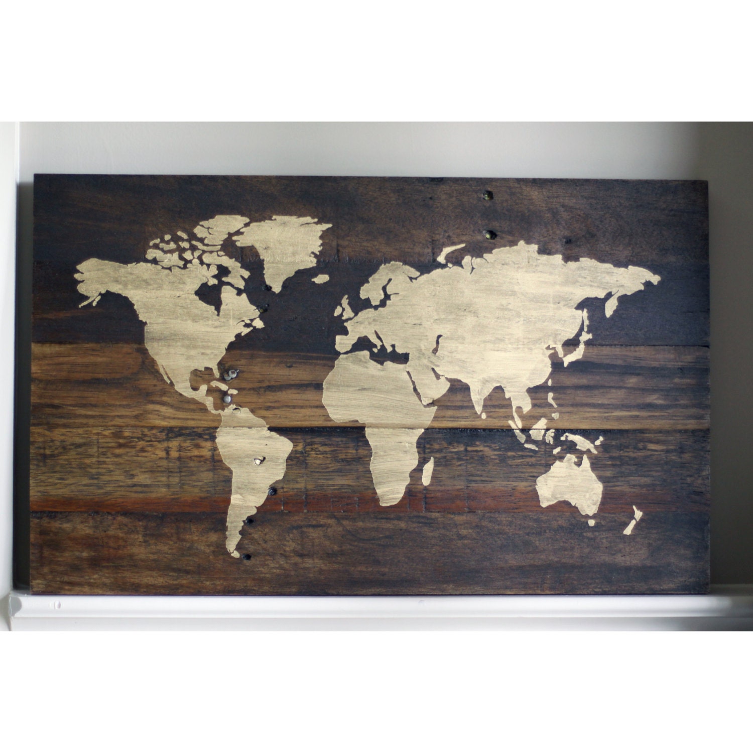 Rustic World Map Wood Sign with Upgrade by HammerandLaceinc