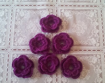 crochet flowers, curochet flowers set of 6, appliques, craft supplies, sewing supplies