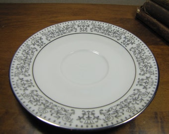 Noritake Eminence Saucer - Gray and White Floral and Scroll