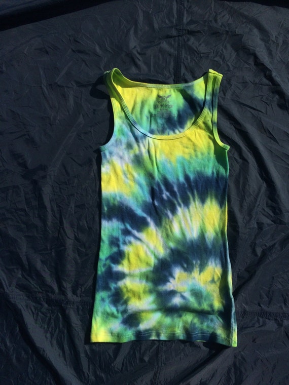 Fitted Tie Dye Tank Top Green Blue Yellow by FadedDesigns on Etsy