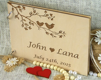 Beautiful LOVE BIRDS personalized Wedding Guest Book, Anniversary - Bridal shower - Birthday Gift, Memory Book, Photo Prop, Rustic Chic
