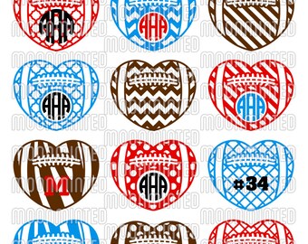 Football Hearts SVG Cut Files - Monogram Frames for Vinyl Cutters, Screen Printing, Silhouette, Die Cut Machines, & More