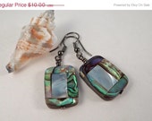 Mothers Day Sale Abalone paua shell earrings Wire wrapped mother of pearl paua shell mosaic gunmetal findings dangling shell earrings beauti