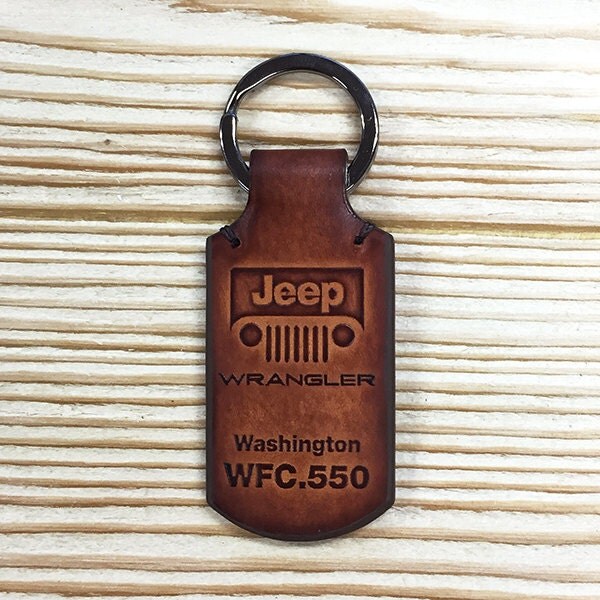 Personalized Custom Jeep leather keychain.Light brown leather