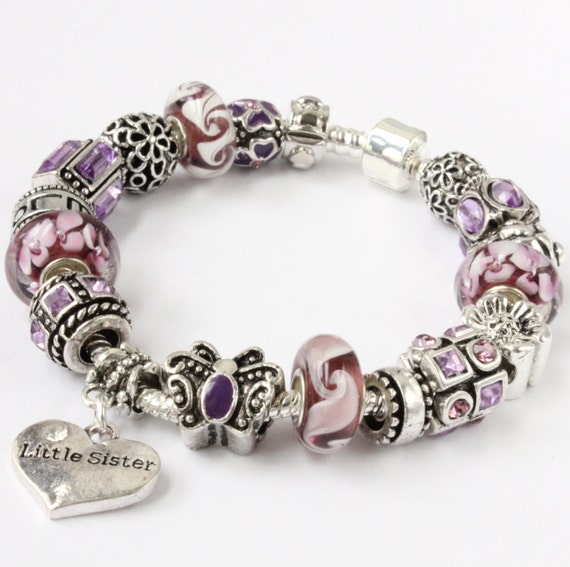 Big Sister or Little Sister Charm bracelet with charms Murano glass