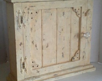 Primitive French Country Farmhouse Decor Aged Wood Distressed Shabby Chic Spice Cabinet, Medicine Cabinet, Shabby Chic Furniture.