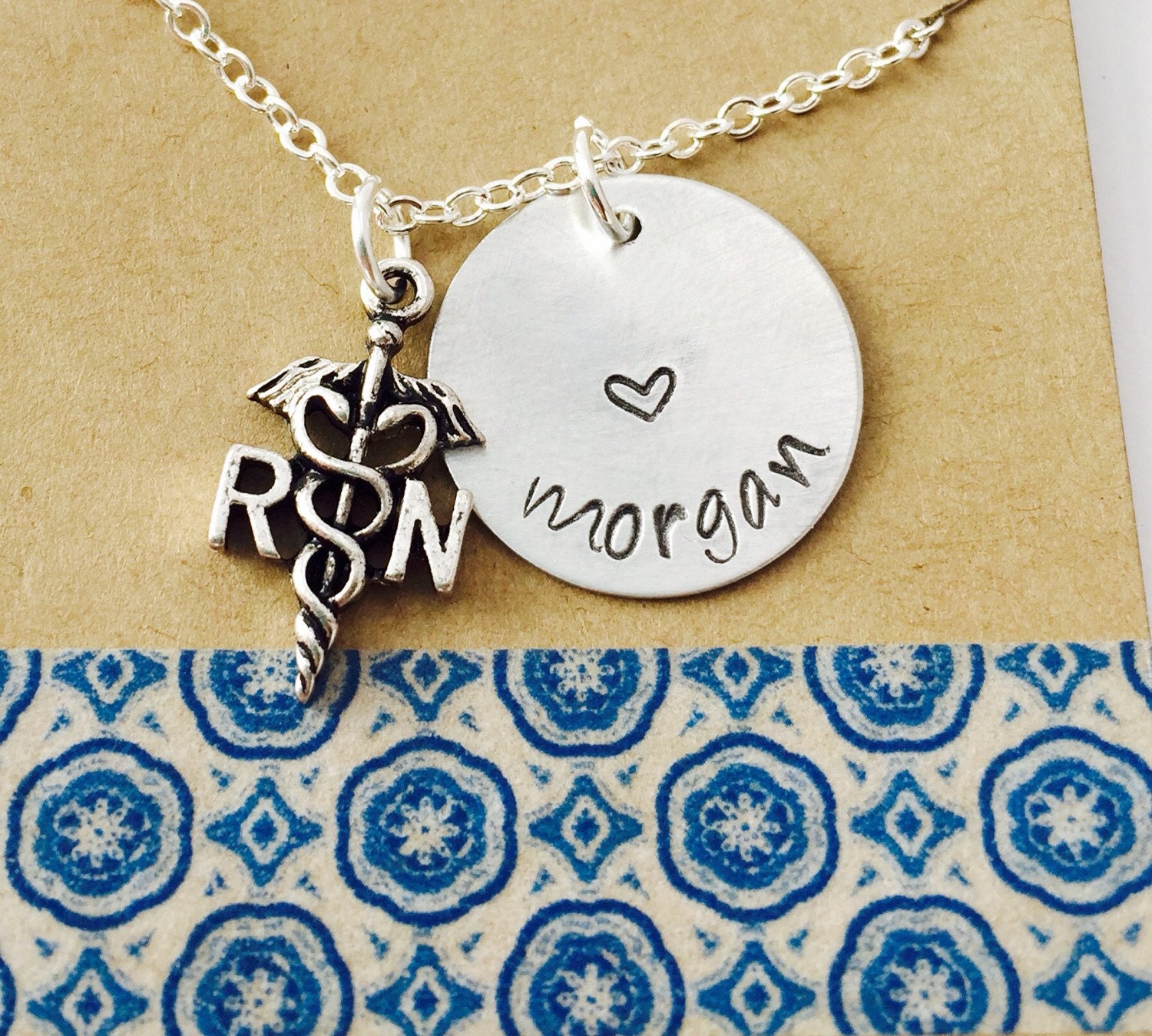 Nurse Hand Stamped Necklace RN Necklace Nurse by UniquelyImprint