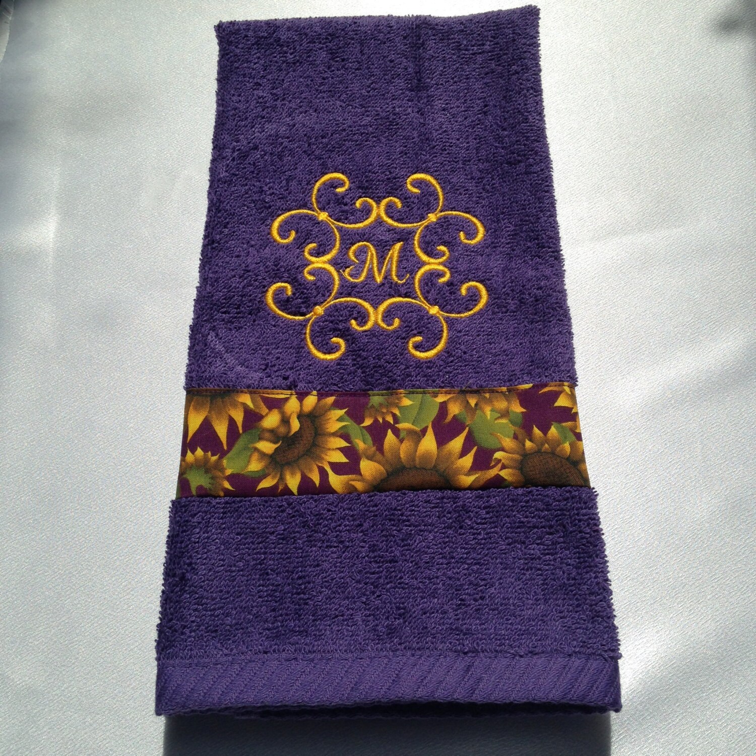 Embroidered Purple Towel With Monograme and Sun by NicolasSewing