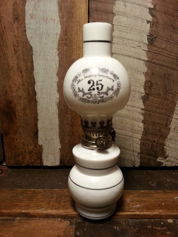 Vintage 8 Tall Oil Kerosene Lamp 25th Silver Wedding