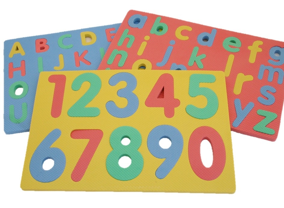 Set of 3 Foam Puzzle Mats Numbers Capital and Lower Case