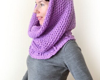 Cowl scarf Chunky knit scarf Gift for her Infinity scarf Lilac scarf Knit cowl Oversized scarf Wool scarf Hooded scarf Loop scarf Mom gift