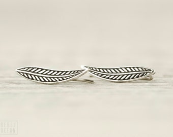 Leaf Earrings Ear Cuff Ear Climber Sterling Silver Pin Earrings Ear Jacket Ear Wrap Earrings Boho Jewelry - FES025 M11