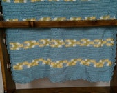 Crochet Baby Boy Blanket Blue & Variegated white blue yellow green 33" x 32" Handmade Afghan Throw Crocheted Baby Boy Blanket