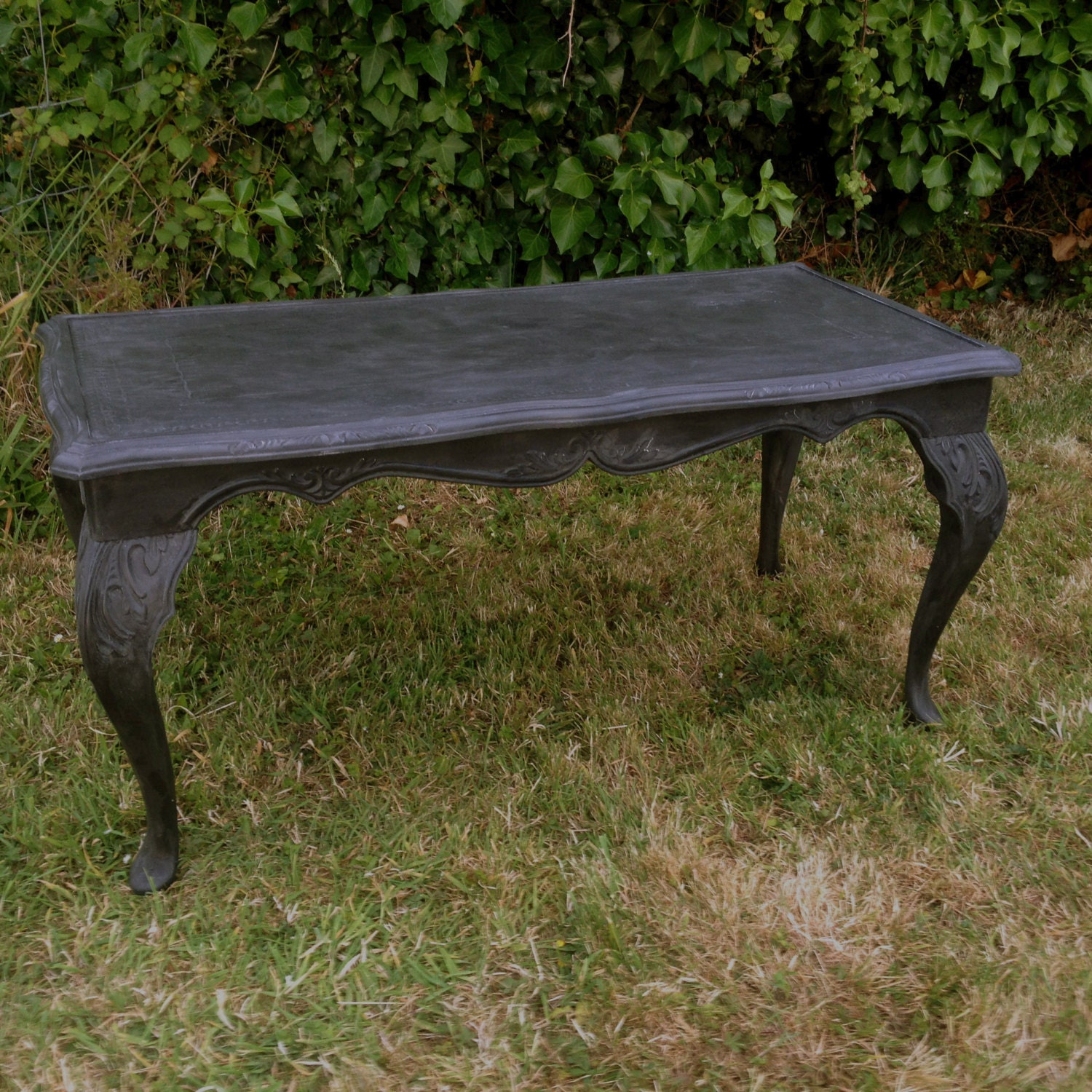 Vintage Ornate Black Rectangular Coffee Table Hand Painted in Annie ...