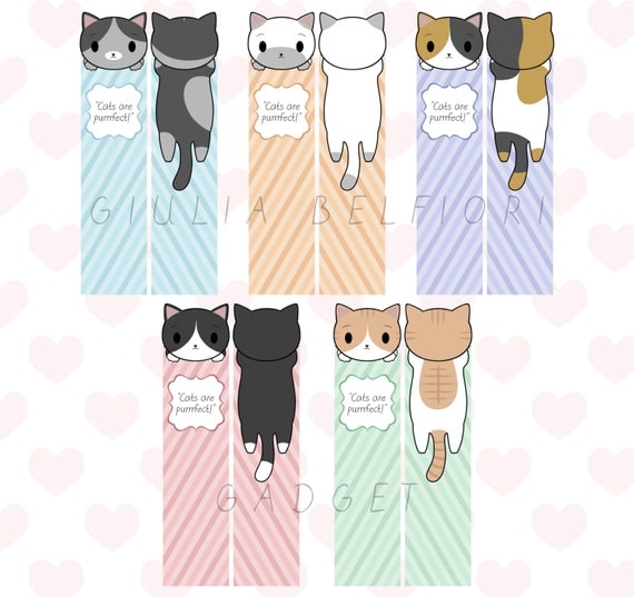 digital cats bookmarks five cute kitties chibi kawaii
