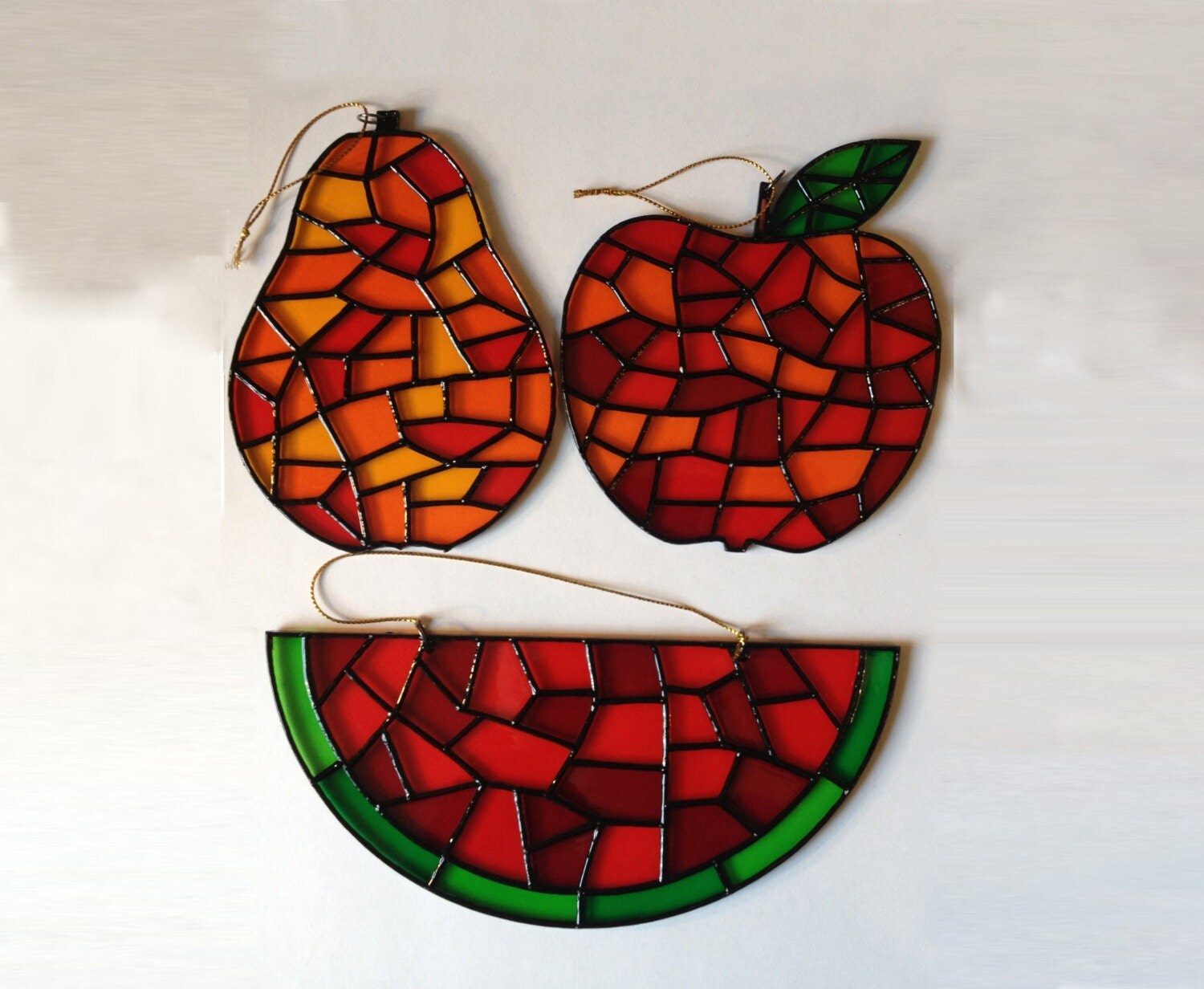 Mosaic Fruits Stained Glass Suncatchers by StainedGlassItems