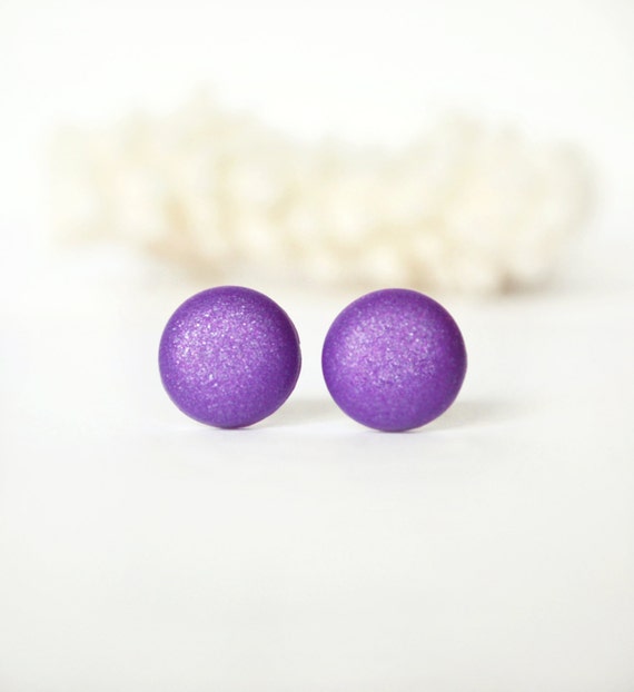 Purple studs purple earrings unisex earrings round purple