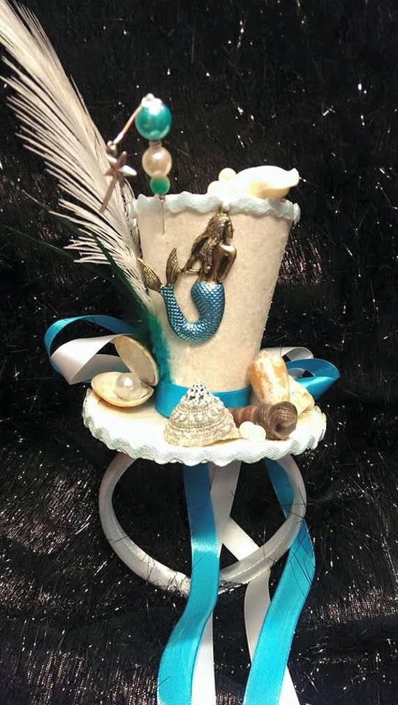 Mermaid Under the Sea Bespoke Mini Top Hat Nautical Shells Pearls Wedding Ascot Cosplay Steampunk by Mad4Hats steampunk buy now online