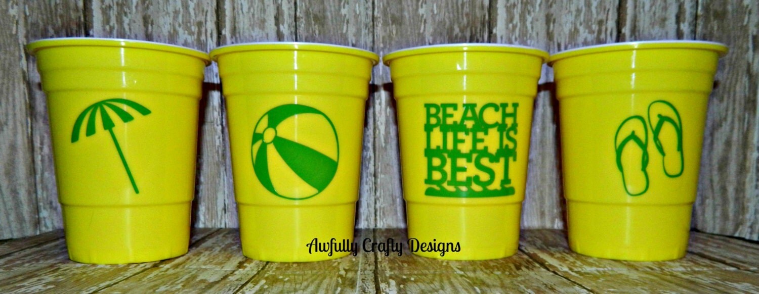 Beach theme reusable solo cups set of 4 beach cup flip