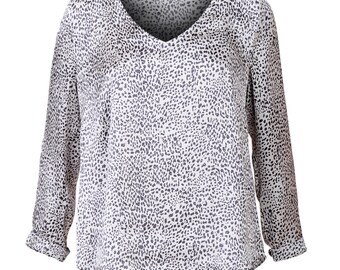 Leopard print blouse, Leopard print shirt, Leopard long sleeve shirt, Oversized loose fitting blouse - size L