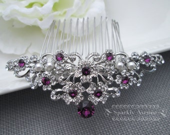 Bridal Hair Comb Purple Hair Comb Flower Hair Piece Amethyst Swarovski Crystal Bridal Hair Piece Wedding Hair Accessory Leaf Bridal Clip Lou