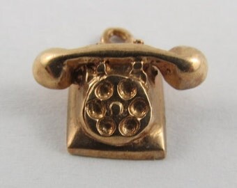 Rotary Dial Telephone 14K Gold VintageCharm For Bracelet