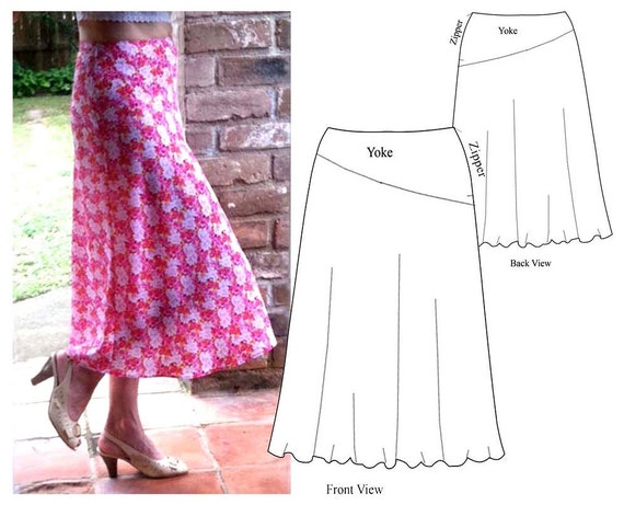 A-line skirt with asymmetric yoke PDF sewing by HomeAtelier