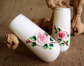 Vintage Salt and Pepper, Floral, Pink Rose, Dinner Blessing, Blessing, Cottage Chic, County Frency, Mid Centulry, Garden Kitchen, Kitsch