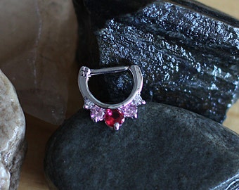 Multi Colour 5 Crystal Septum Clicker Ring (also for Daith, Rook, Helix, Tragus )