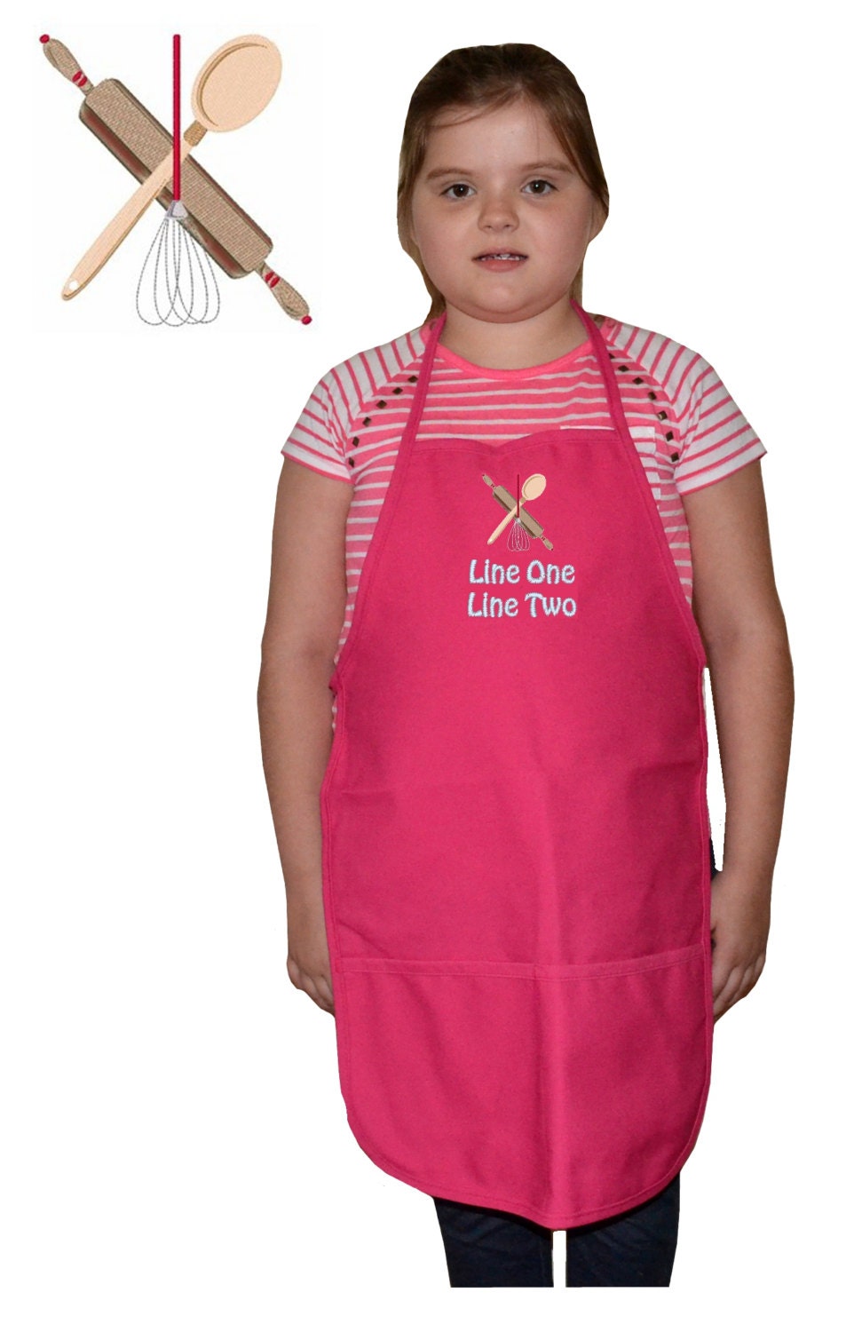 Kids Apron Pink Personalized Medium Cooking Utensils