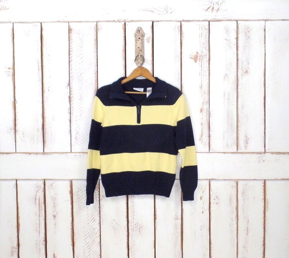 90s vintage yellow/navy blue striped pullover sweater/striped