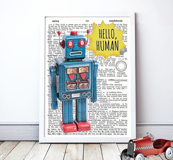 ROBOT Art A3 Poster Retro Robot PRINT by PrintableKnowledge