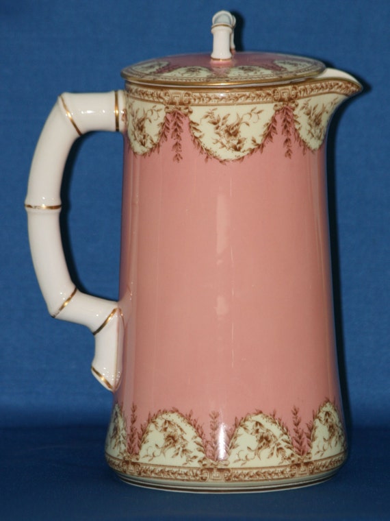 Antique Royal Worcester Pink Coffee Pot w/ Bamboo Handle