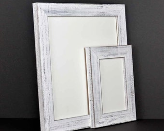 White Rustic Picture Frame, Distressed Wood Picture Frames Wall Decor Home Decor Photo Frame Framed Art Custom Personalized Reclaimed Style