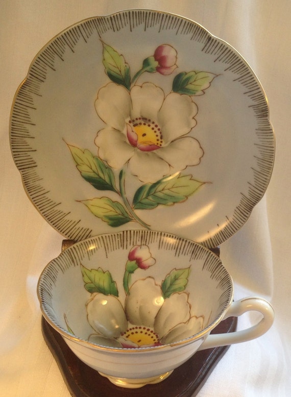 Items similar to Hand Painted Fern China Teacup & Saucer on Etsy