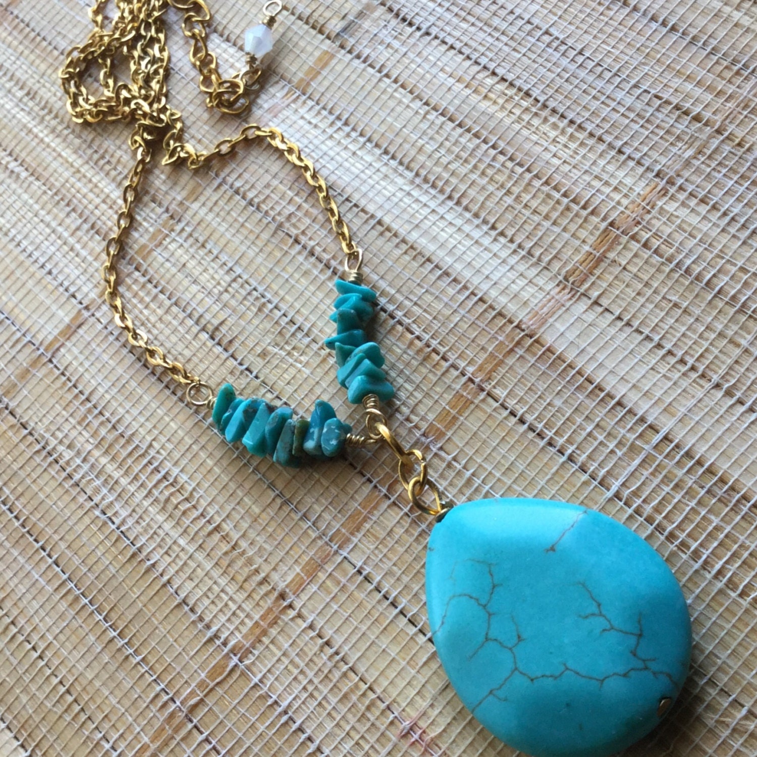 Turquoise stone & chip necklace bohemian by alwaysSPIFFY on Etsy