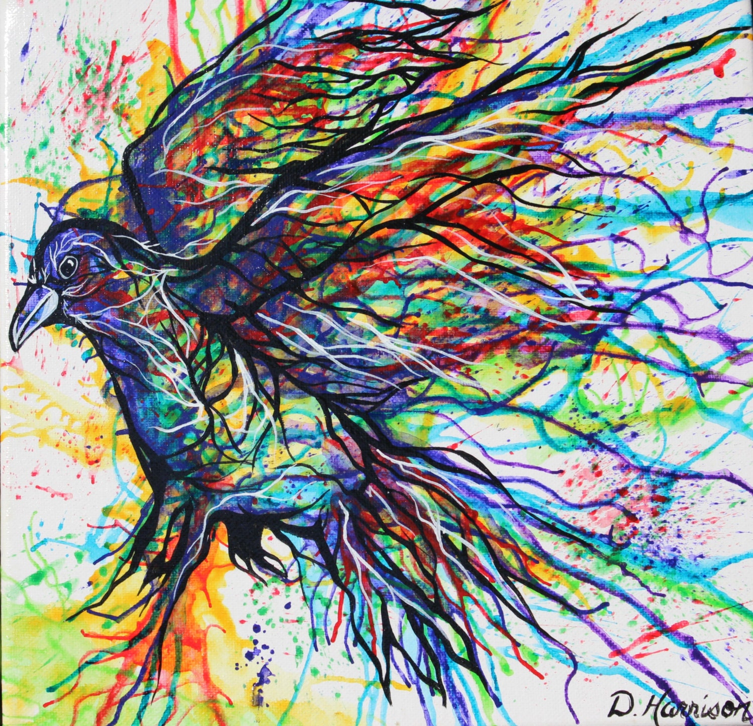 Splatter Paint Raven Landing Original Acrylic Abstract