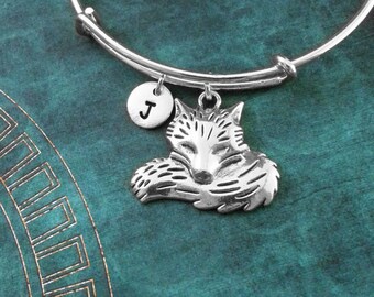 Fox Bangle Bracelet Silver Fox Bracelet Fox Jewelry Fox Charm Bracelet Adjustable Bangle Personalized Bangle Stackable Bangle Expandable