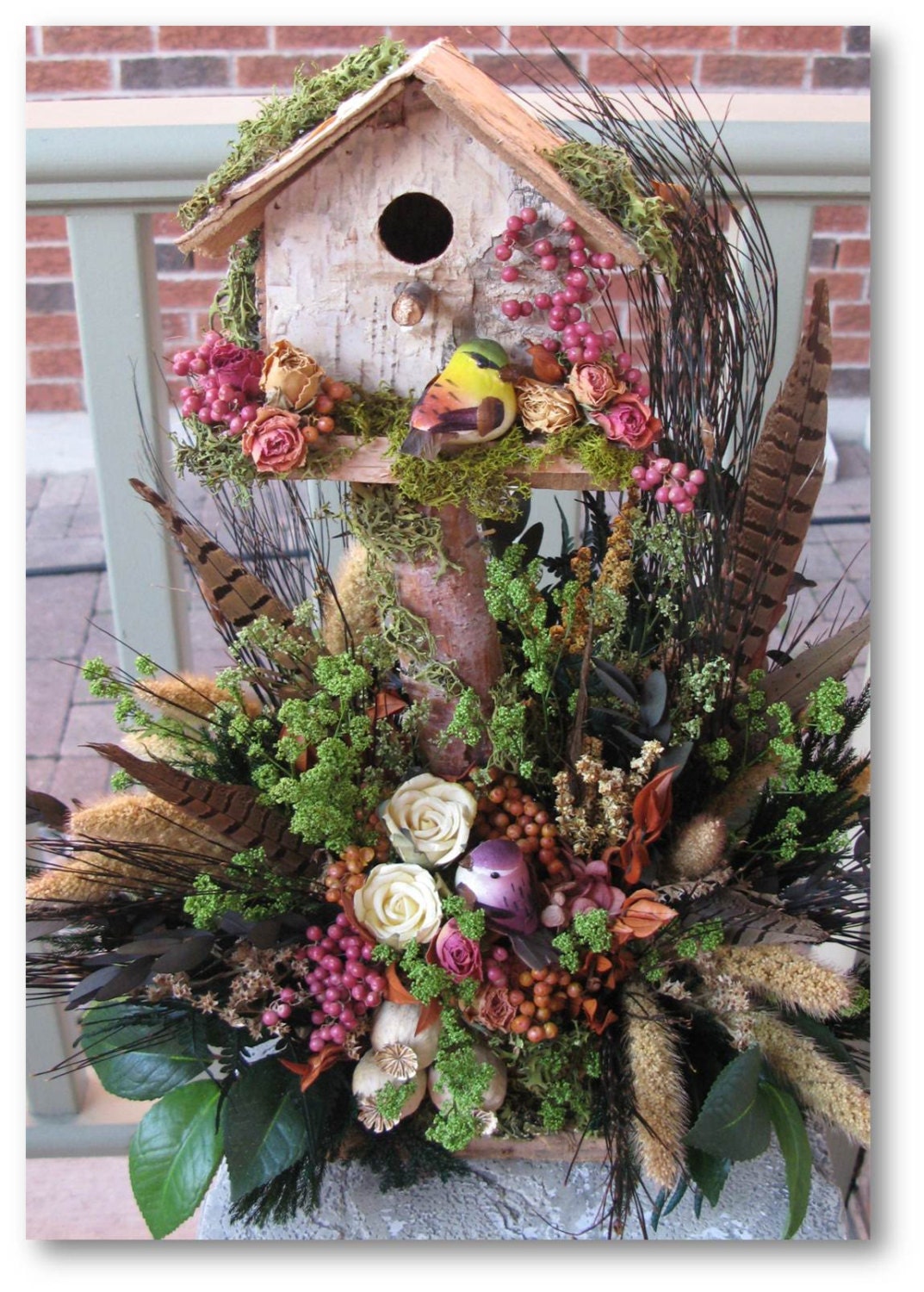 Birdhouse Floral Arrangement Preserved by MaritasFloralDesigns