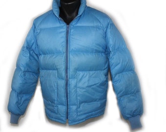 Vintage Mens Puffer coat Goose Down Pacific Trail Down Winter Ski Jacket Coat Men Blue Medium