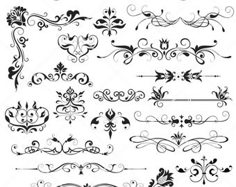 Decorative Border Corners Digital Clip Art Scrapbook Embellishment Classic Calligraphy Png Clipart Instant Download Commercial Use