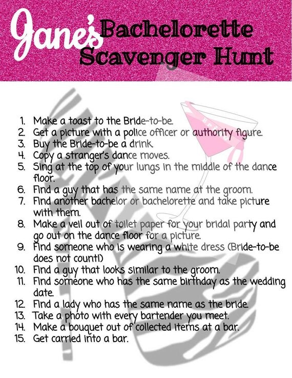 Bachelorette Scavenger Hunt