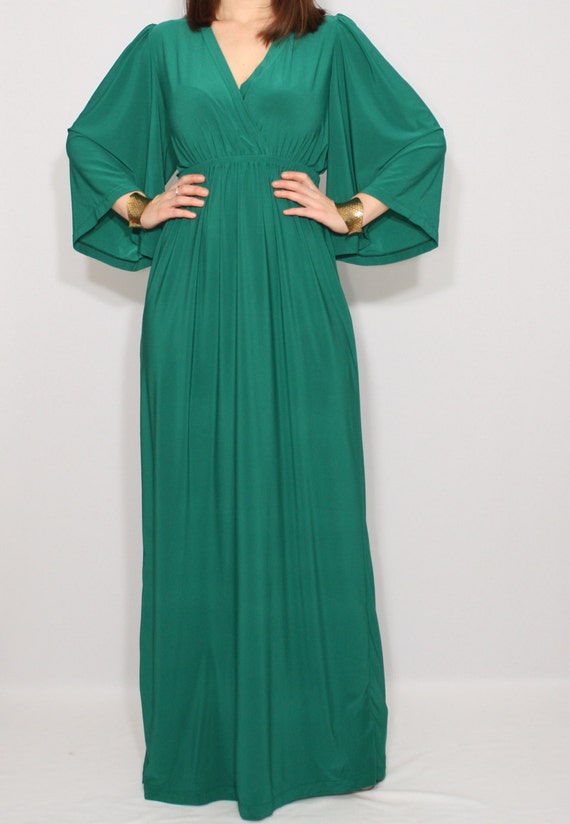Emerald green dress Long dress Kimono dress Women Maxi dress
