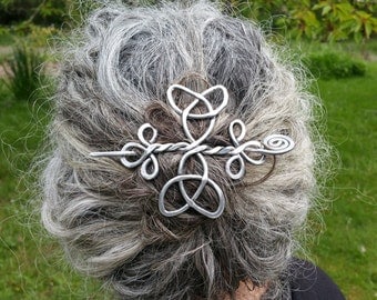 Celtic Trinity Knots Aluminum Hair Pin, Hair Barrette, Hair Slide, Hair Clip, Shawl Pin, Bun Holder, Long Hair Accessories, Knitting, Women